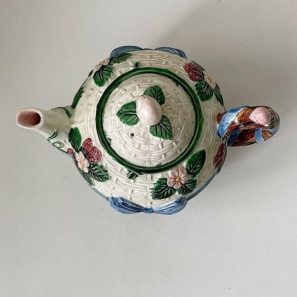 VTG 1985 Haldon Japanese Majolica Ceramic Ribbon Basketweave Teapot 3 Piece Set - Picture 5 of 16